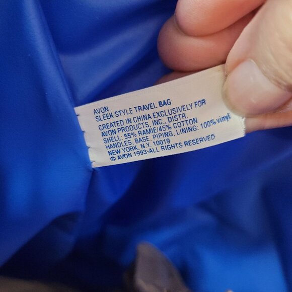 Blue & Brown Canvas & Faux Leather Avon Tote Bag With Anchor Logo 21" W X 15.5" - Picture 7 of 11